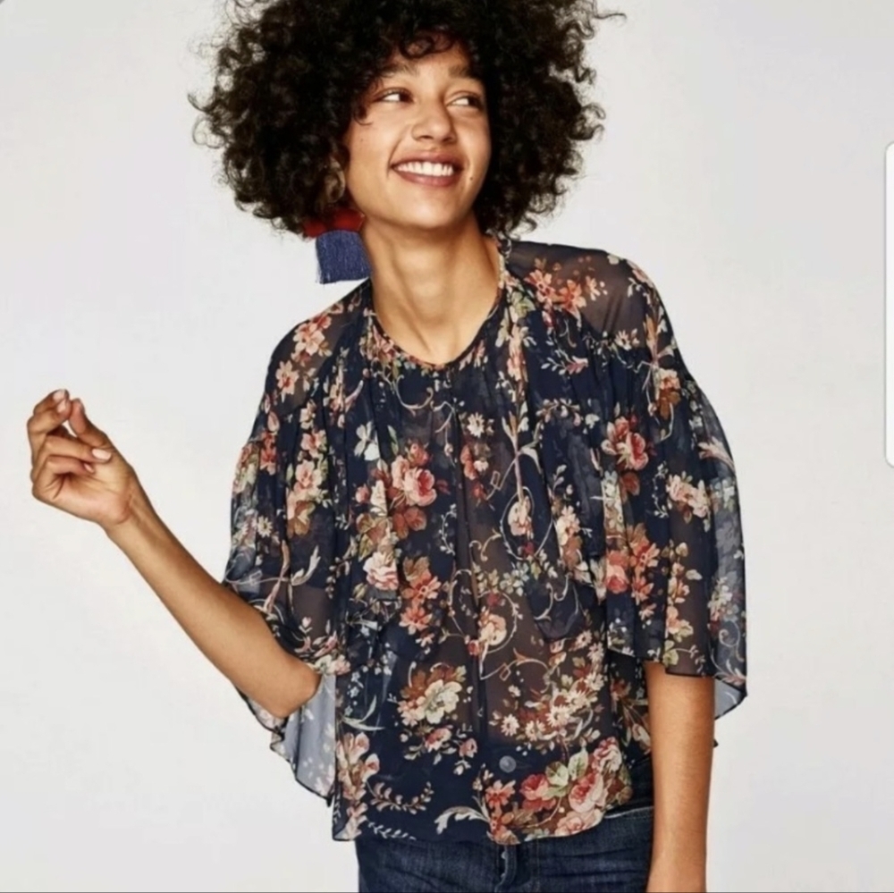 Zara sheer floral blouse